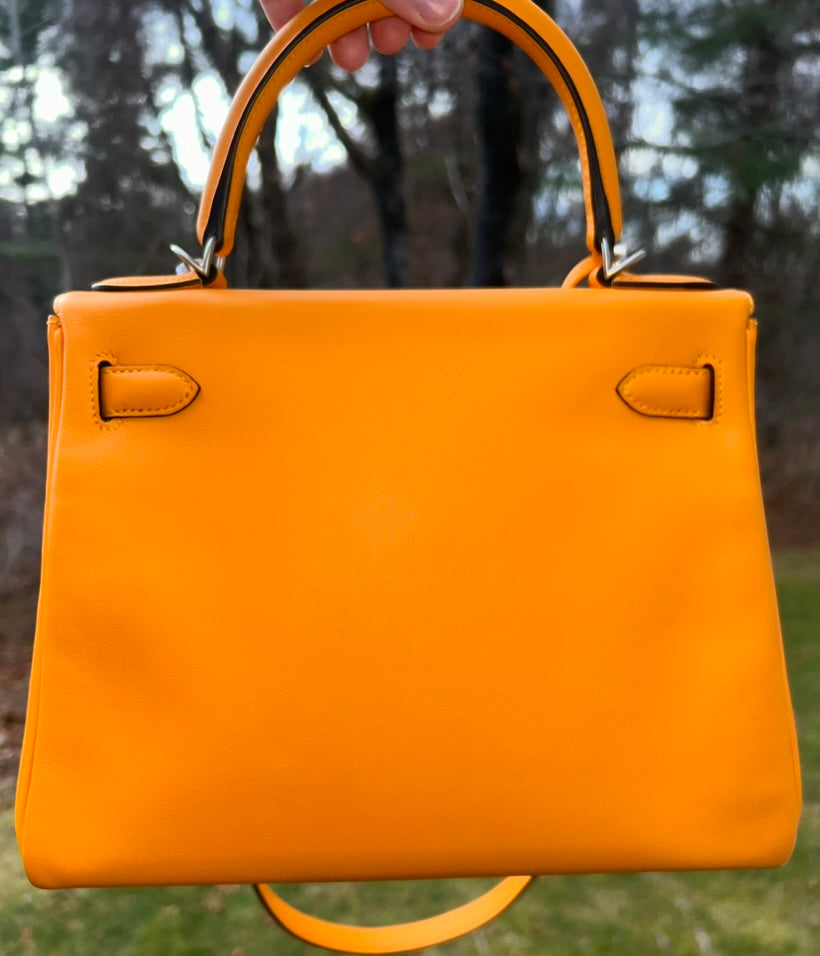 HERMES Special Order Kelly 28 (HSS) Jaune D'Or / Craie Swift Brushed Palladium