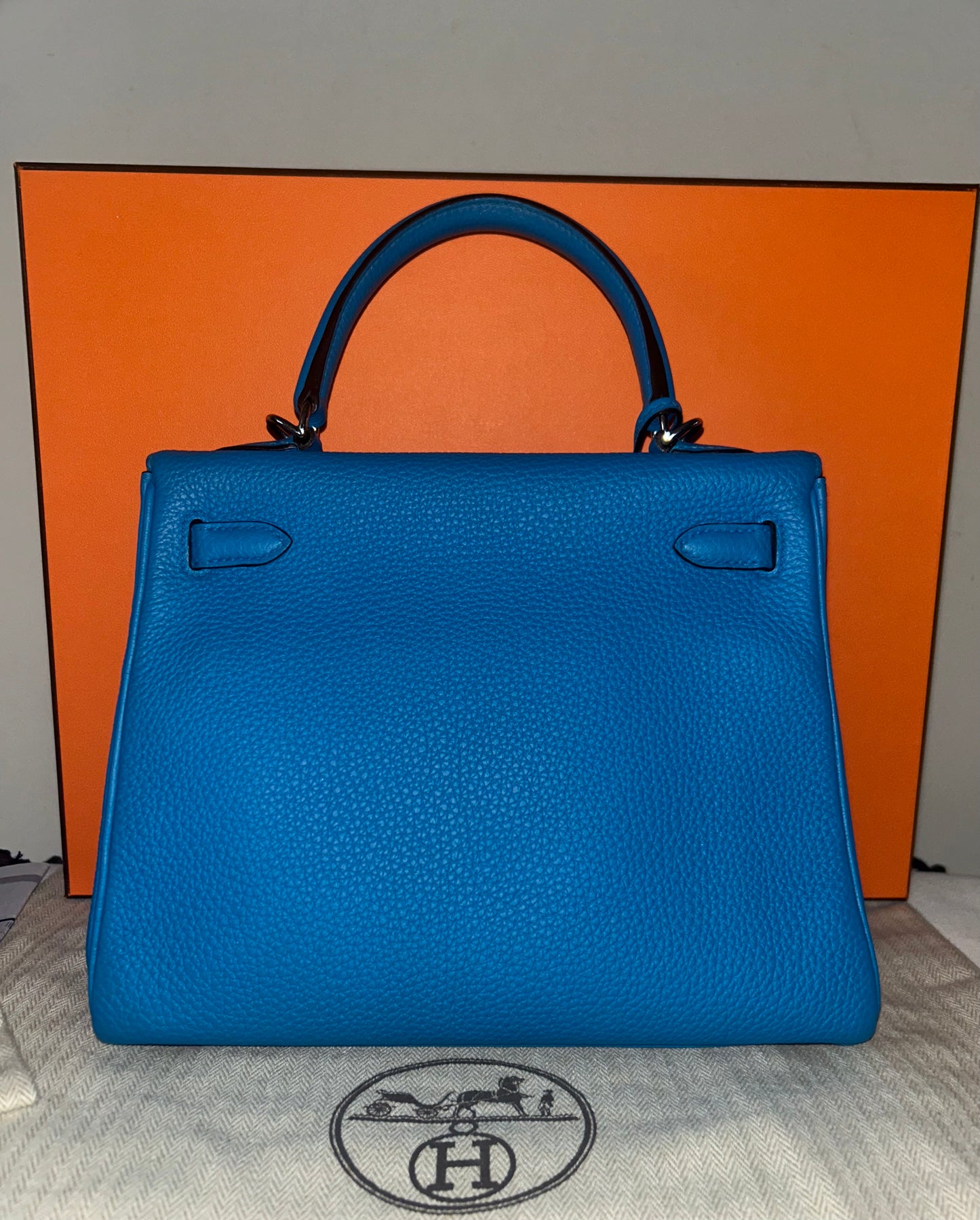 HERMÈS Kelly 25 Bleu Zanzibar Togo Leather Palladium Hardware
