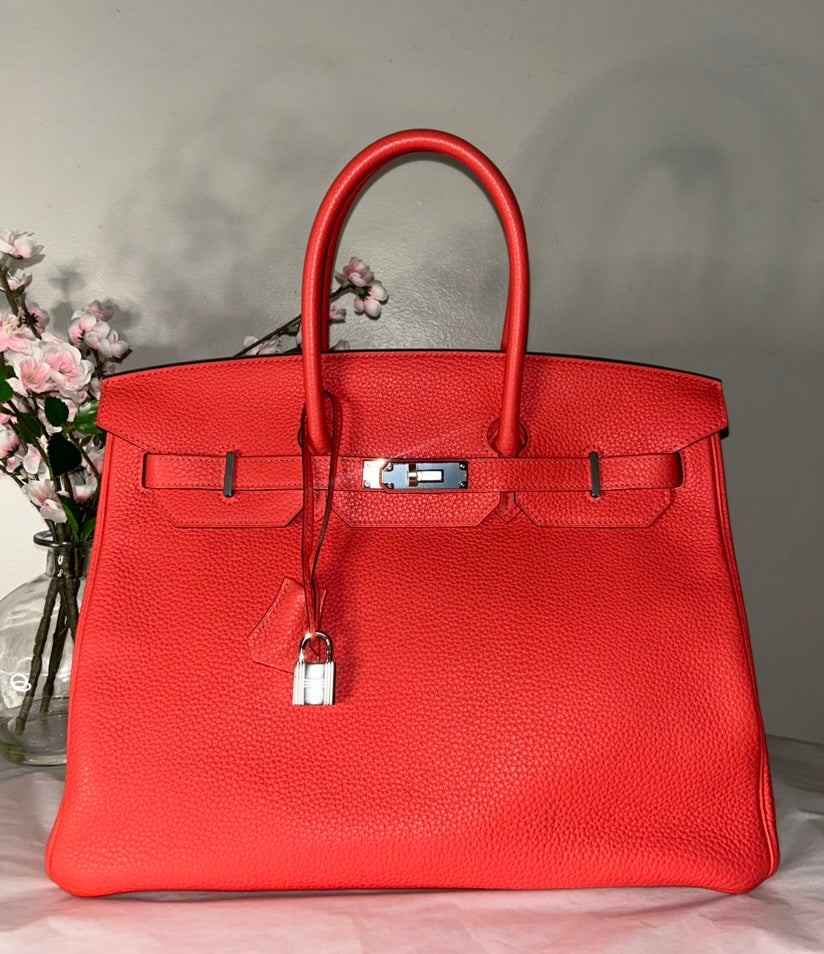 HERMÈS Birkin 35 Rose Jaipur Togo Leather Palladium Hardware Handbag