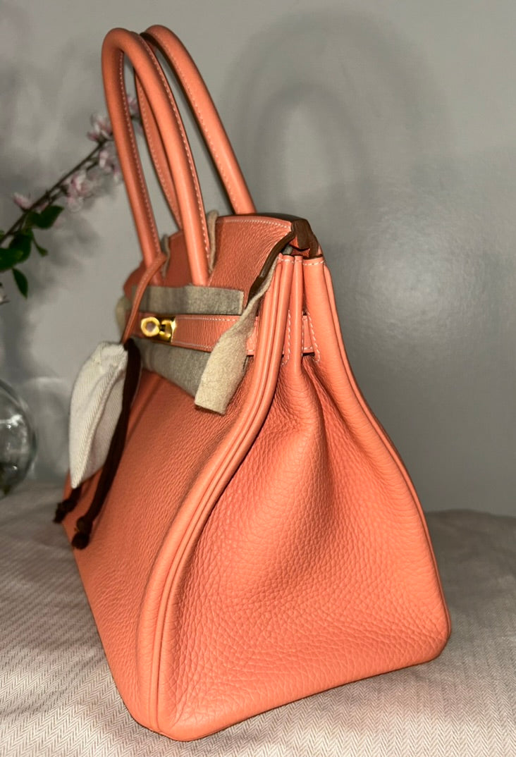 HERMÈS Birkin 30 Crevette Pink Clemence Leather Gold Hardware