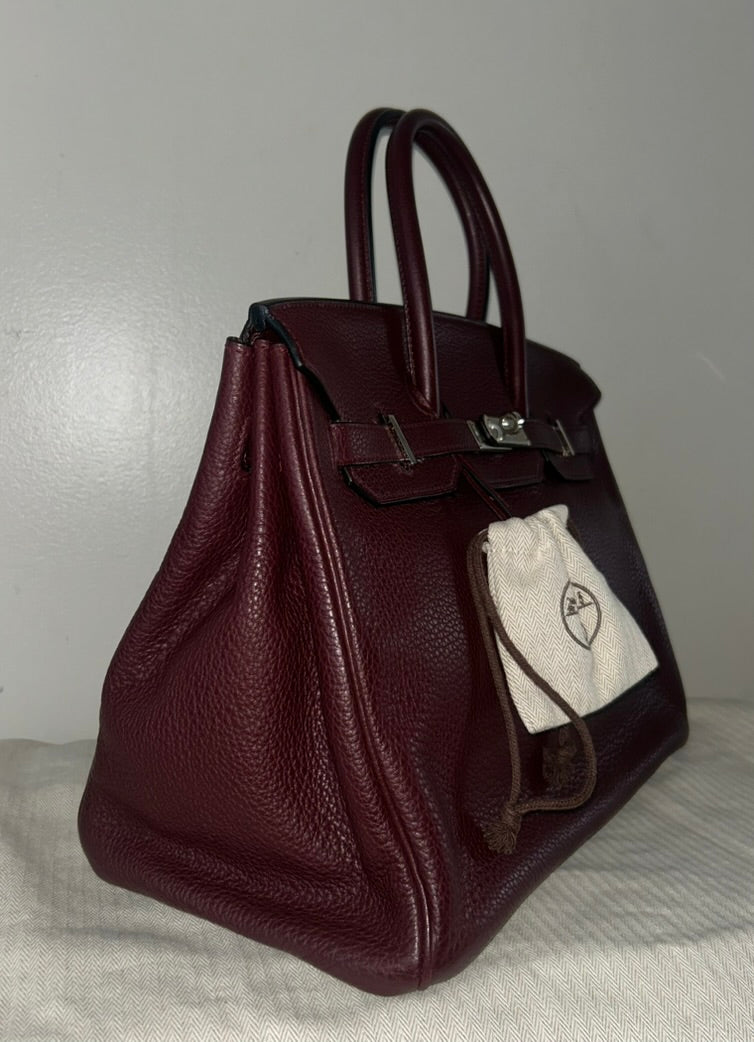 HERMÈS Birkin 35 Raisin Clemence Palladium Hardware