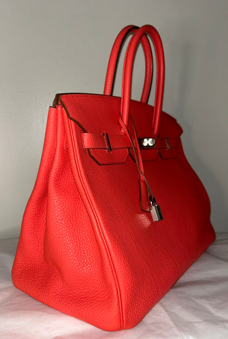 HERMÈS Birkin 35 Rose Jaipur Togo Leather Palladium Hardware Handbag