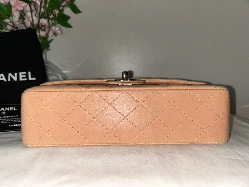 CHANEL Classic Medium Double Flap Lambskin Quilted Handbag Pink Peach