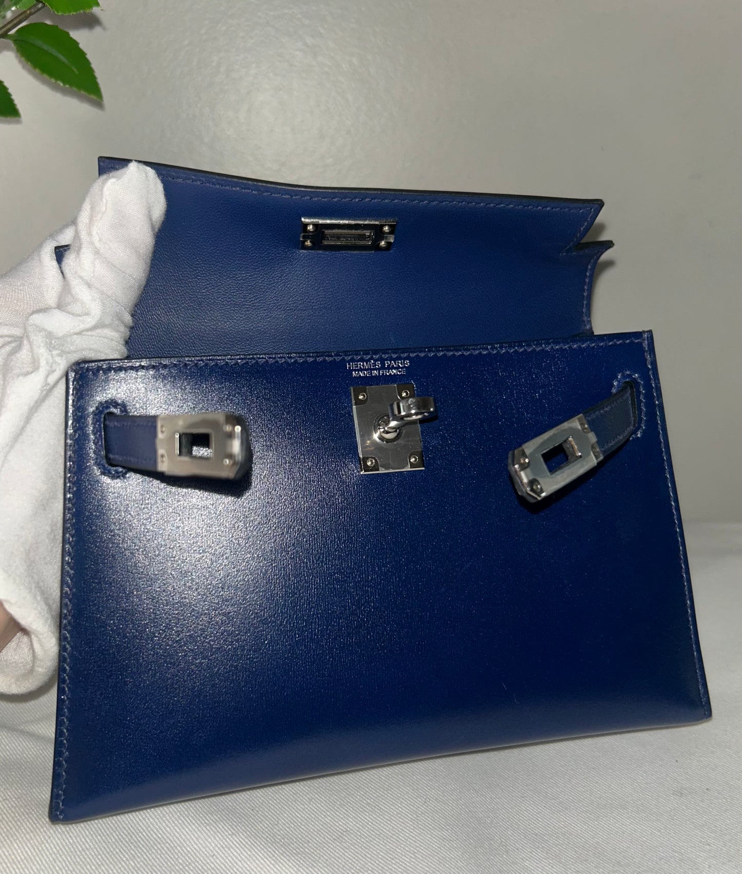 HERMÈS Kelly 20 (Mini II) Bleu Saphir Box Palladium Hardware