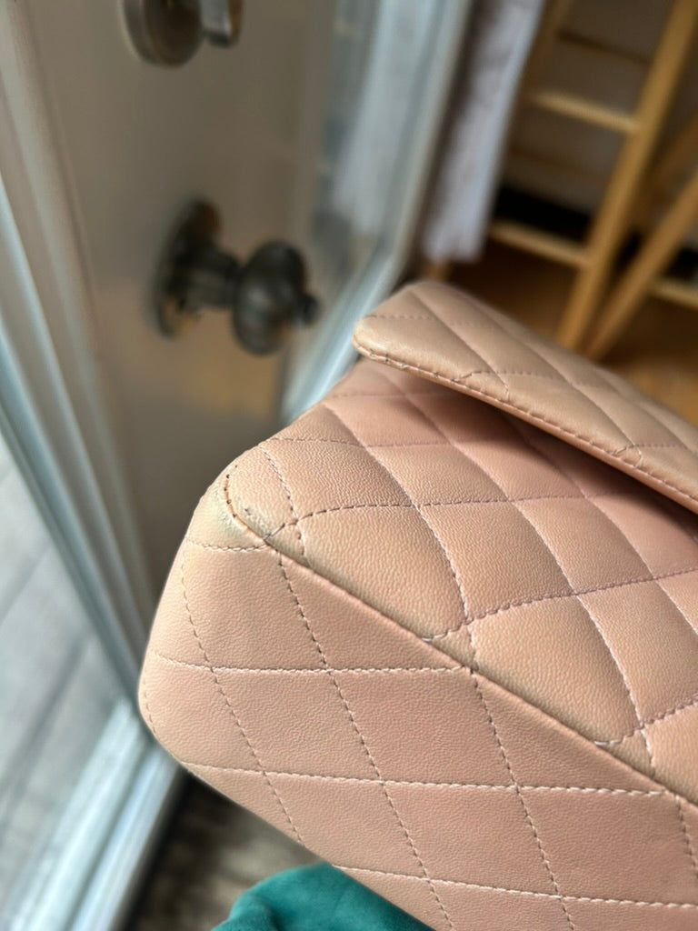 CHANEL Classic Medium Double Flap Lambskin Quilted Handbag Pink Peach