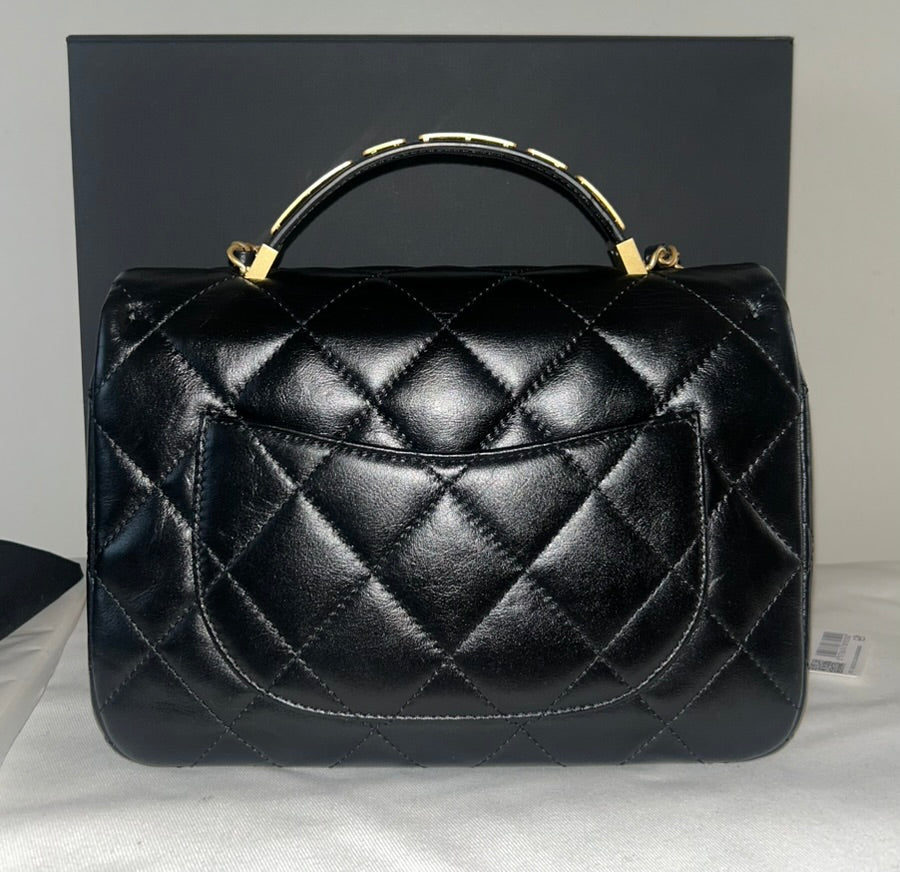 CHANEL 24P Top Handle Medium Flap Bag Lambskin Black Limited Edition NWT