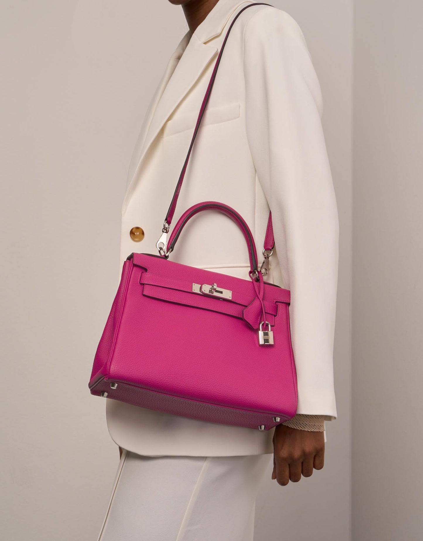 HERMES Kelly 28 Rose Pourpre Togo Palladium Hardware