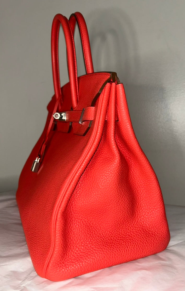 HERMÈS Birkin 35 Rose Jaipur Togo Leather Palladium Hardware Handbag