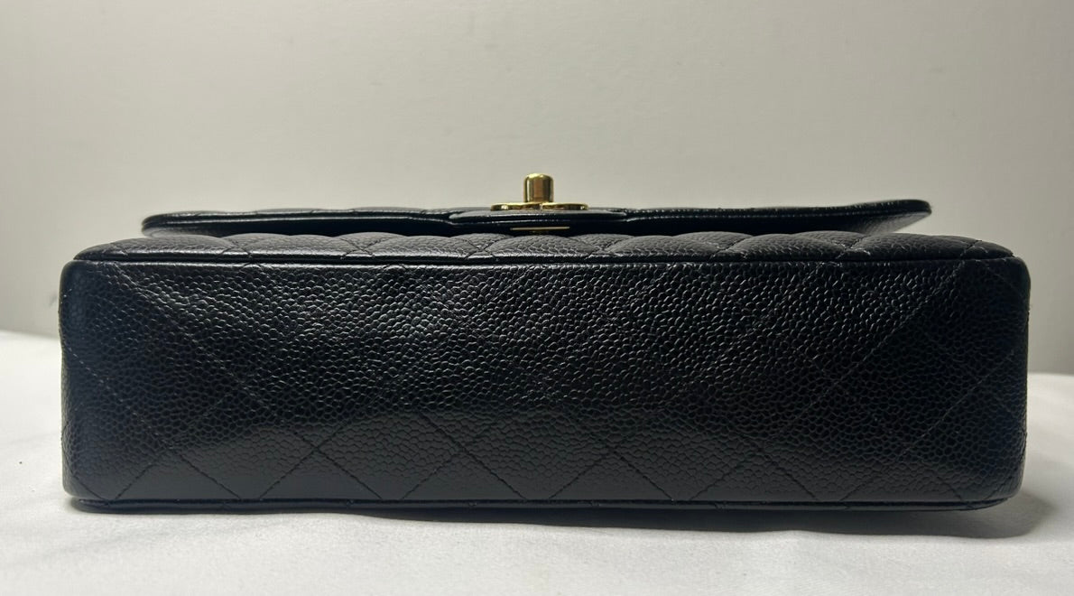CHANEL Medium Classic Double Flap Caviar Quilted Handbag Black / Gold