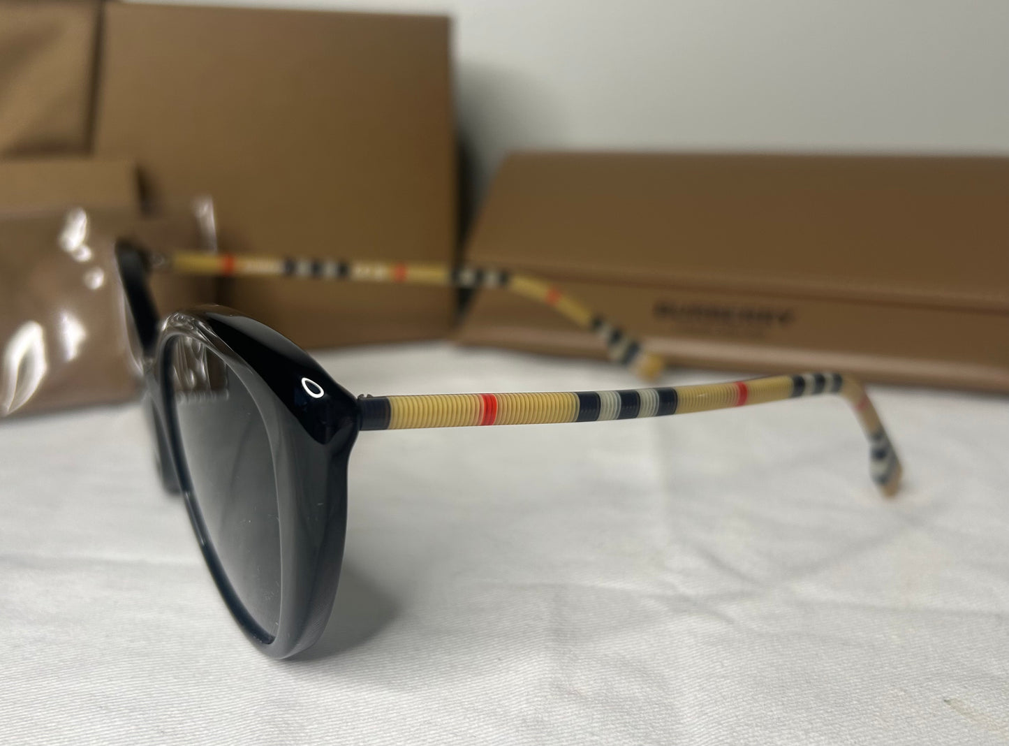 BURBERRY BE4407 Cat Eye Check Logo Sunglasses Black