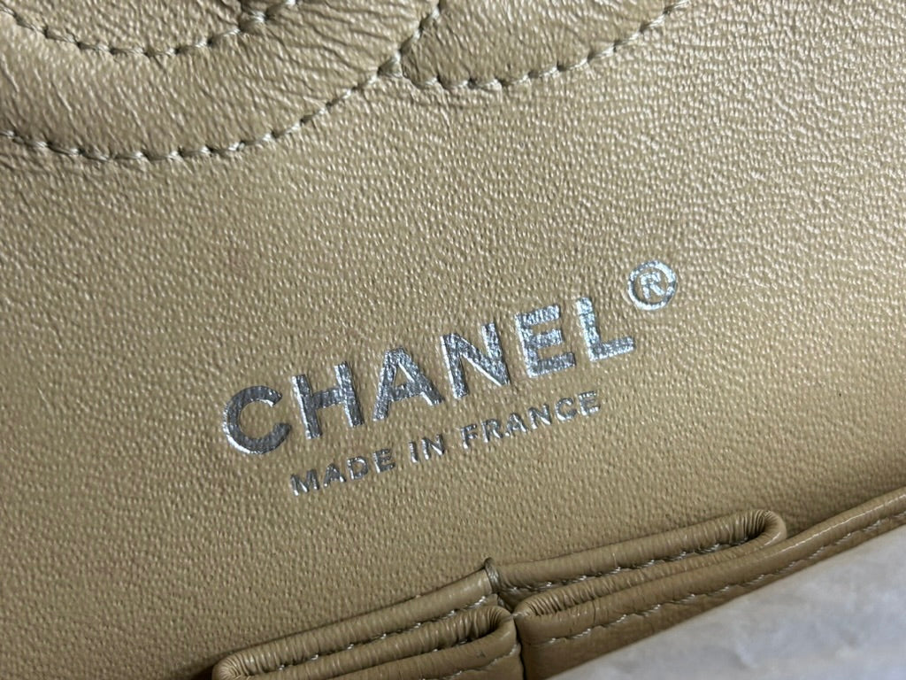 CHANEL Medium Classic Double Flap Quilted Lambskin Leather Handbag Beige Clair