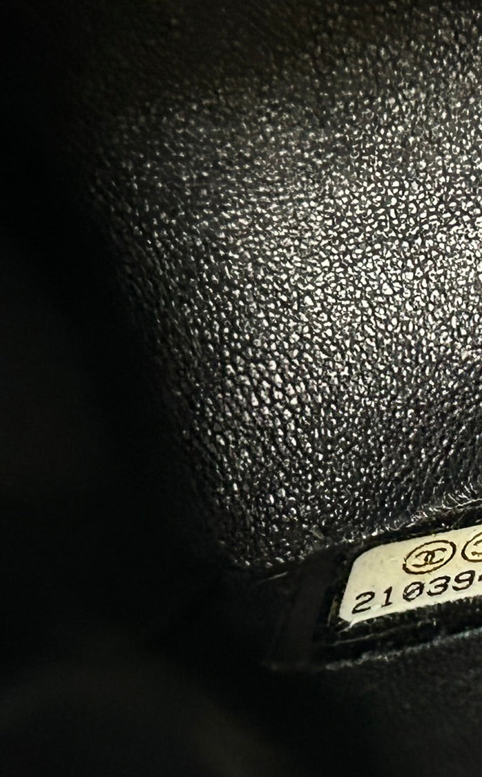 CHANEL Graffiti Newspaper Logo Medium Double Flap Lambskin Handbag Black/Silver