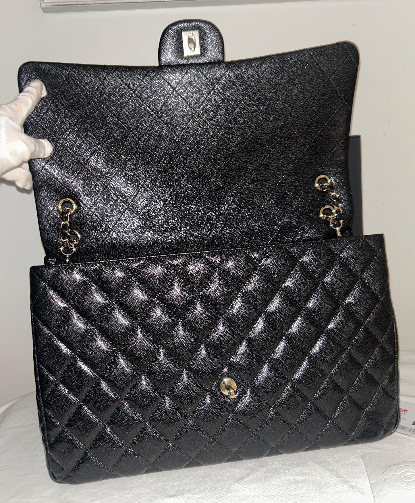 CHANEL 24C XXL Travel Flap Bag Quilted Caviar Black / Gold Hardware