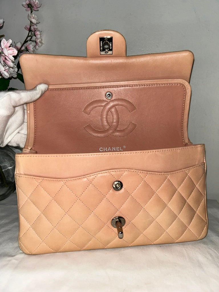 CHANEL Classic Medium Double Flap Lambskin Quilted Handbag Pink Peach