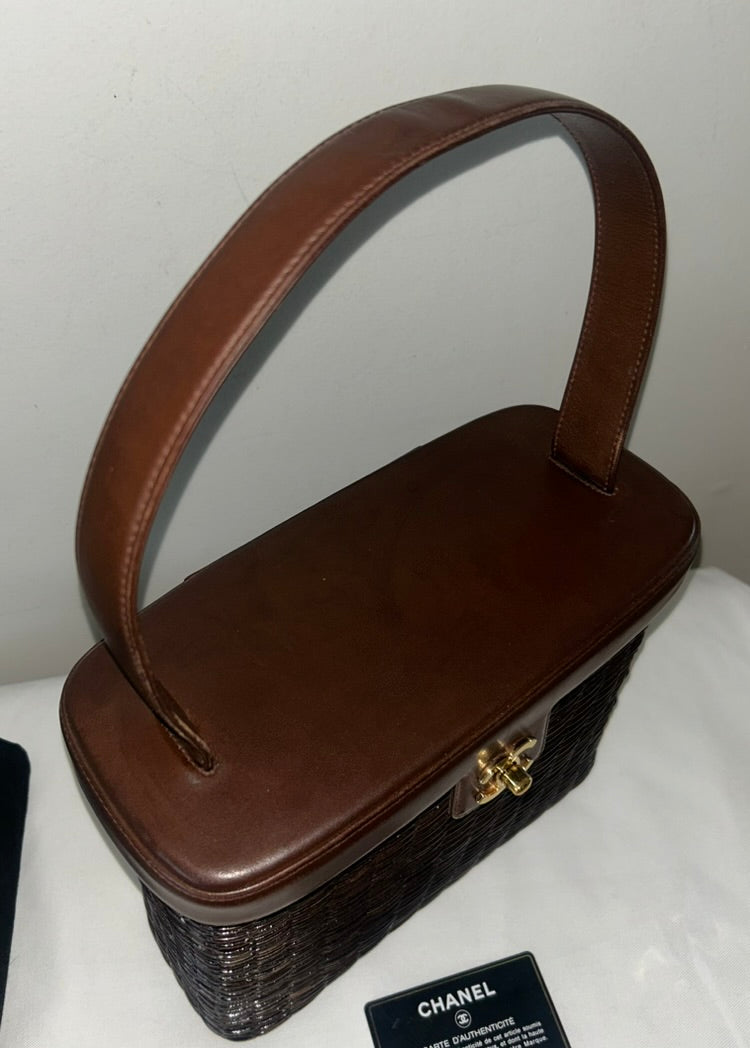 CHANEL Vintage Wicker Basket Handbag Brown / 24k Gold Hardware