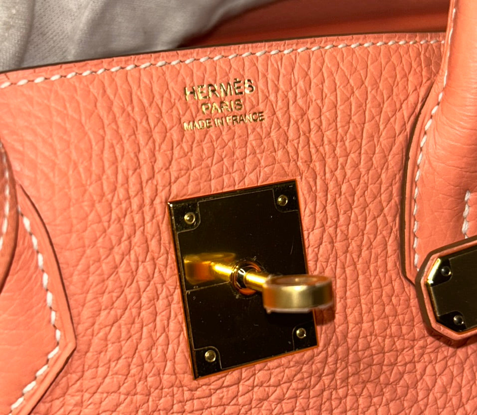 HERMÈS Birkin 30 Crevette Pink Clemence Leather Gold Hardware