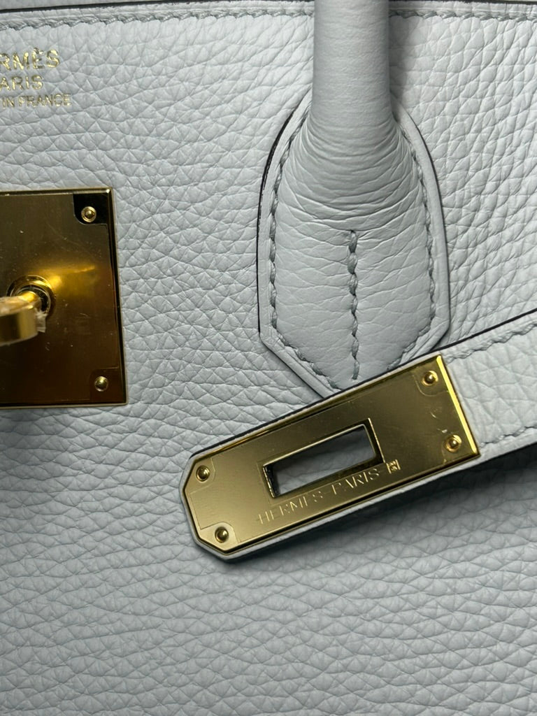 HERMES Birkin 30 Bleu Pale Clemence Gold Hardware