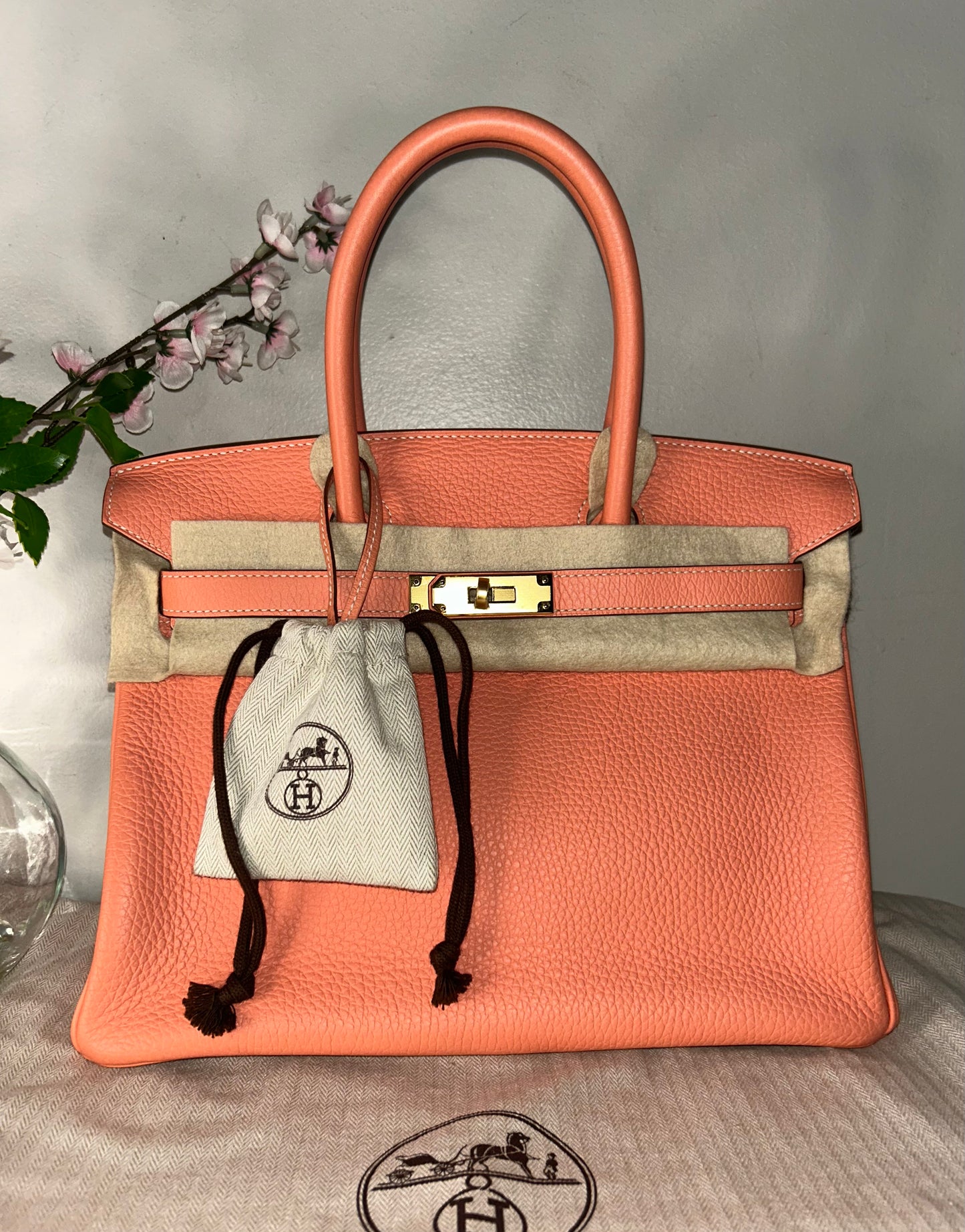 HERMÈS Birkin 30 Crevette Pink Clemence Leather Gold Hardware