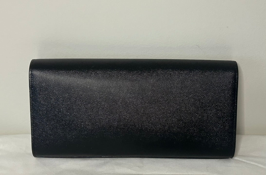 SAINT LAURENT YSL Grain De Poudre Monogram Cassandre Clutch Bag Black