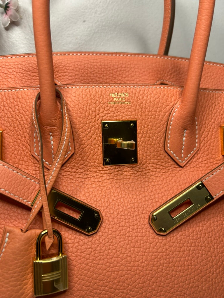 HERMÈS Birkin 30 Crevette Pink Clemence Leather Gold Hardware