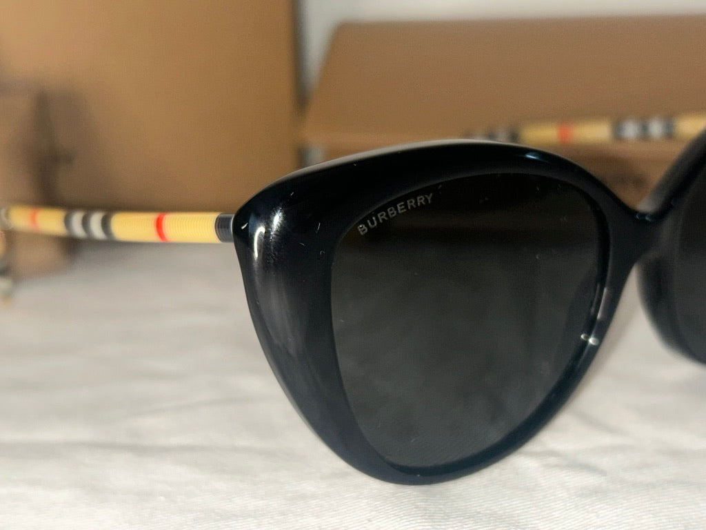BURBERRY BE4407 Cat Eye Check Logo Sunglasses Black