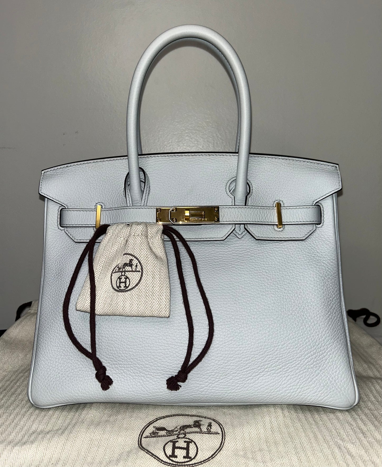 HERMES Birkin 30 Bleu Pale Clemence Gold Hardware