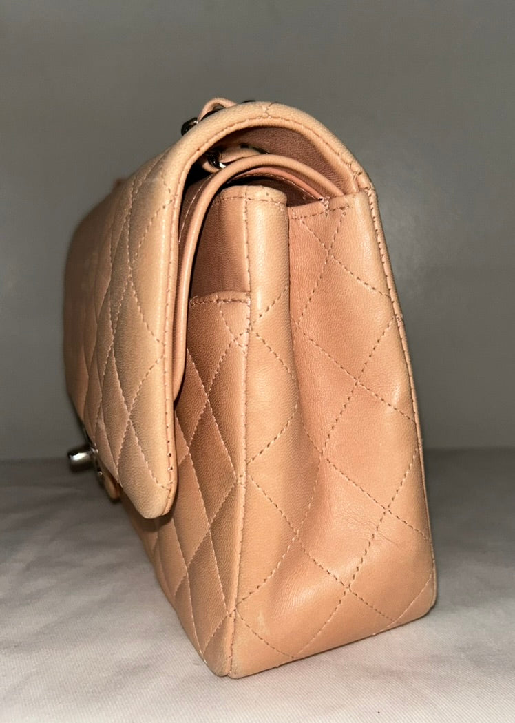 CHANEL Classic Medium Double Flap Lambskin Quilted Handbag Pink Peach
