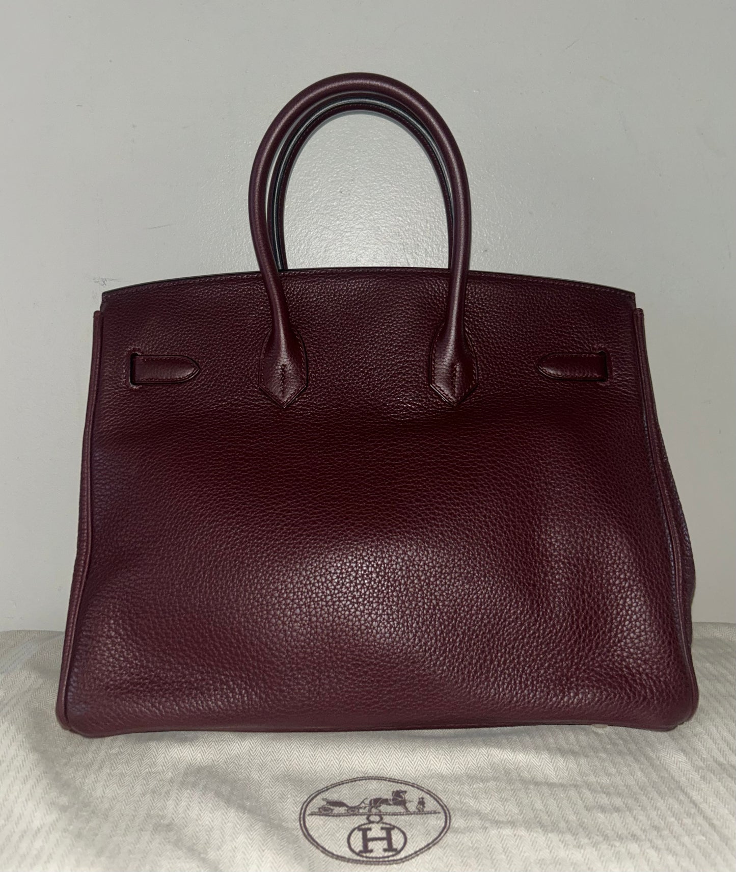 HERMÈS Birkin 35 Raisin Clemence Palladium Hardware