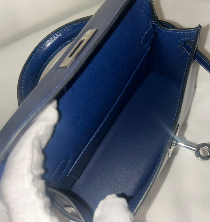HERMÈS Kelly 20 (Mini II) Bleu Saphir Box Palladium Hardware
