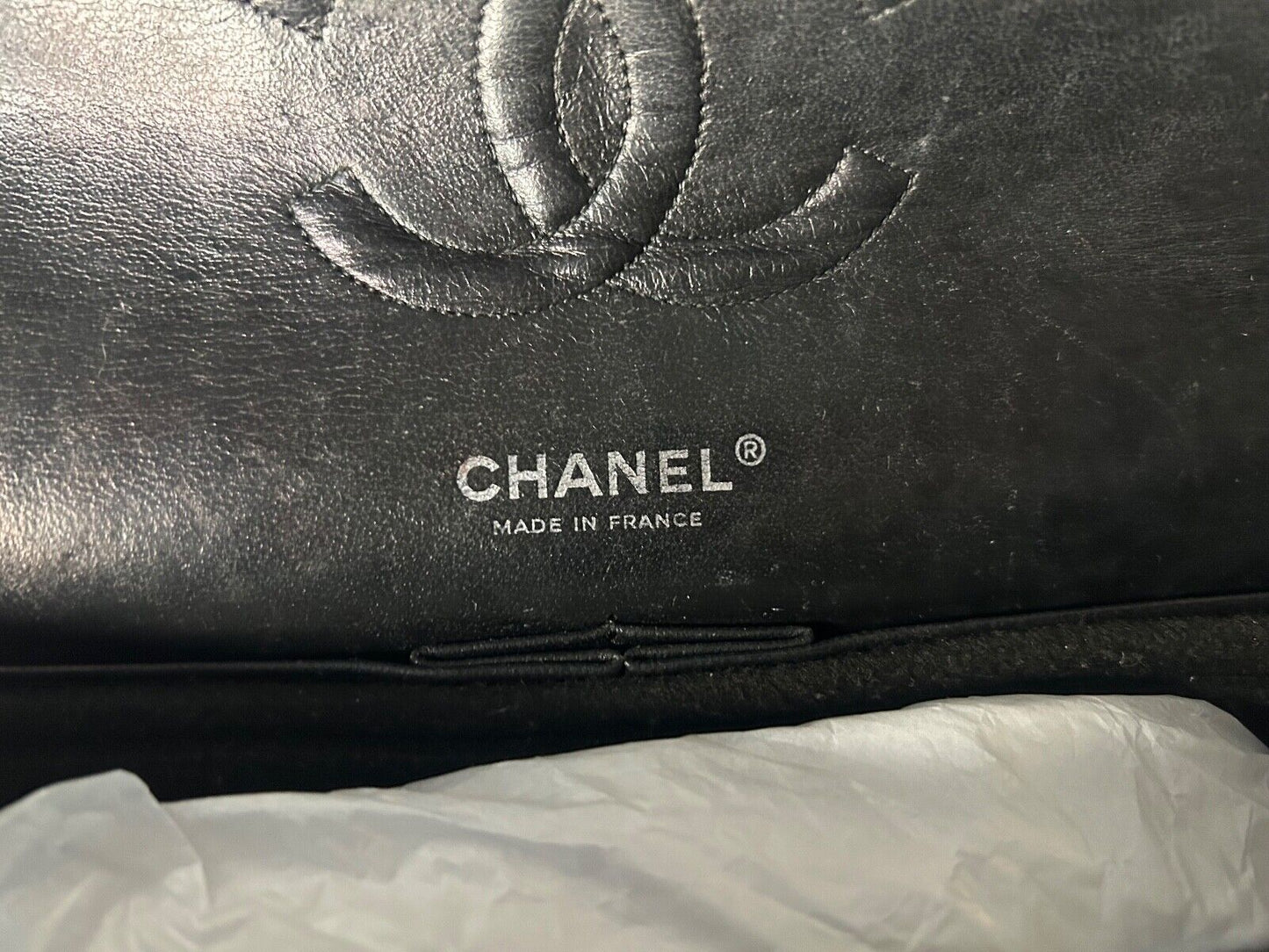 CHANEL Classic Medium Double Flap Quilted Caviar Leather Handbag Black