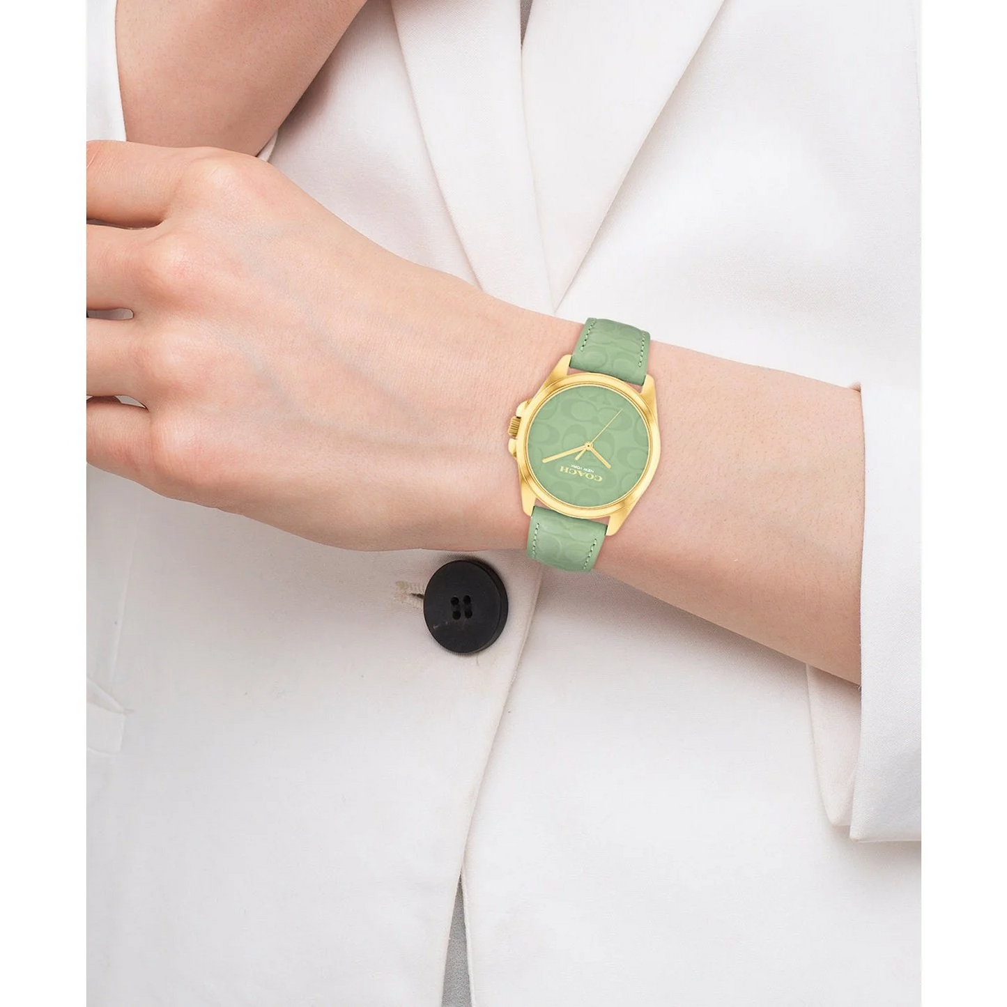 NEW ! NWT COACH Greyson Signature C Embossed Leather Watch Green
