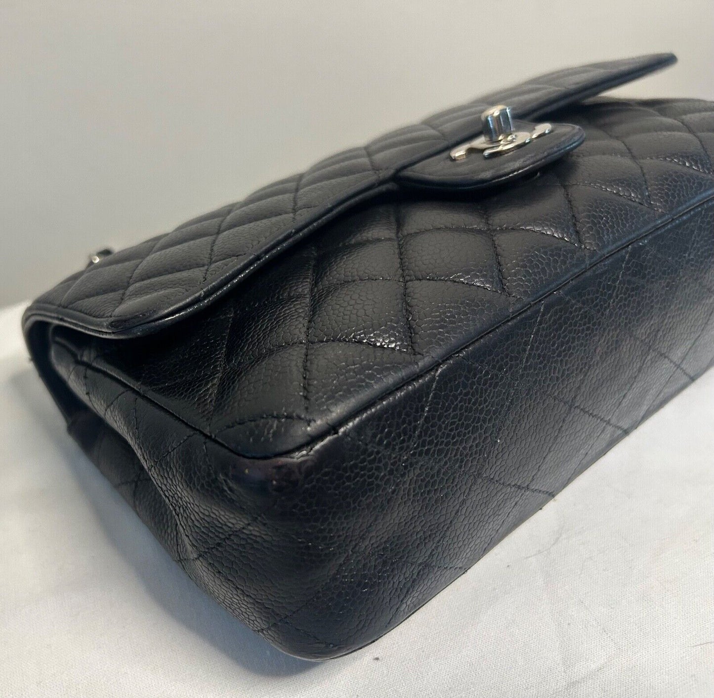 CHANEL Classic Medium Double Flap Quilted Caviar Leather Handbag Black