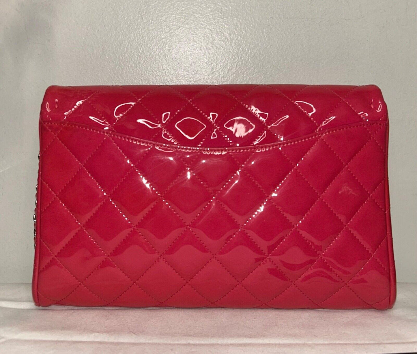 CHANEL Classic CC Quilted Flap Shoulder Bag Patent Leather Fuchsia Pink