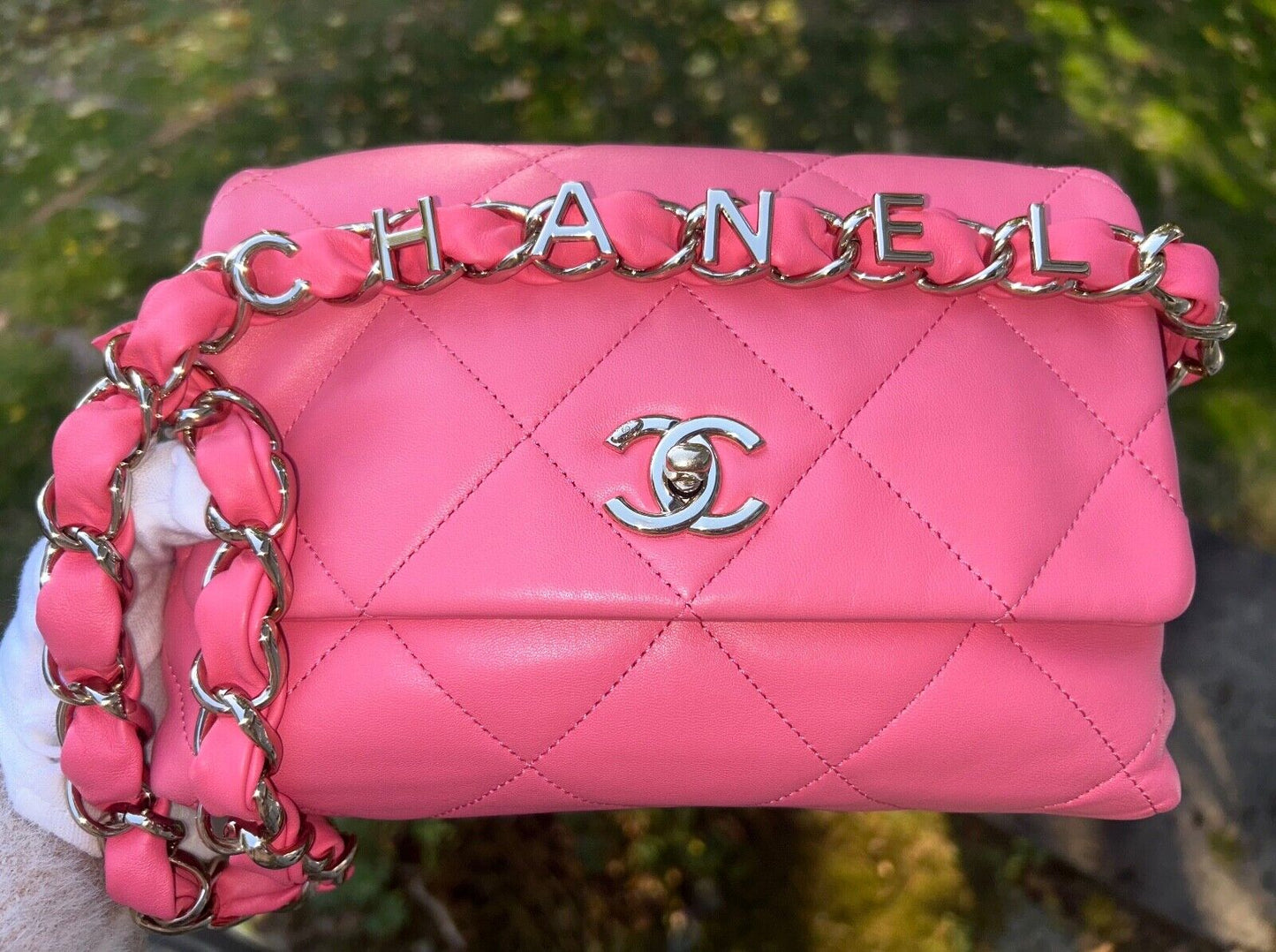 CHANEL CC Small Logo Strap Quilted Lambskin Shoulder Bag Pink / Gold Hardware