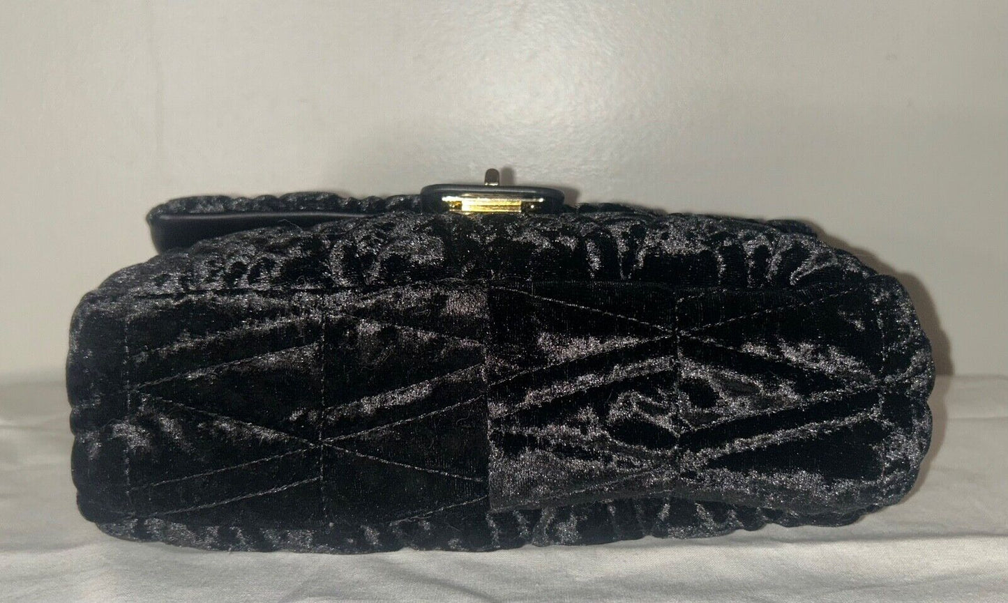 NEW! NWT HOUSE OF HARLOW Velvet Chain Flap Medium Shoulder Bag Black