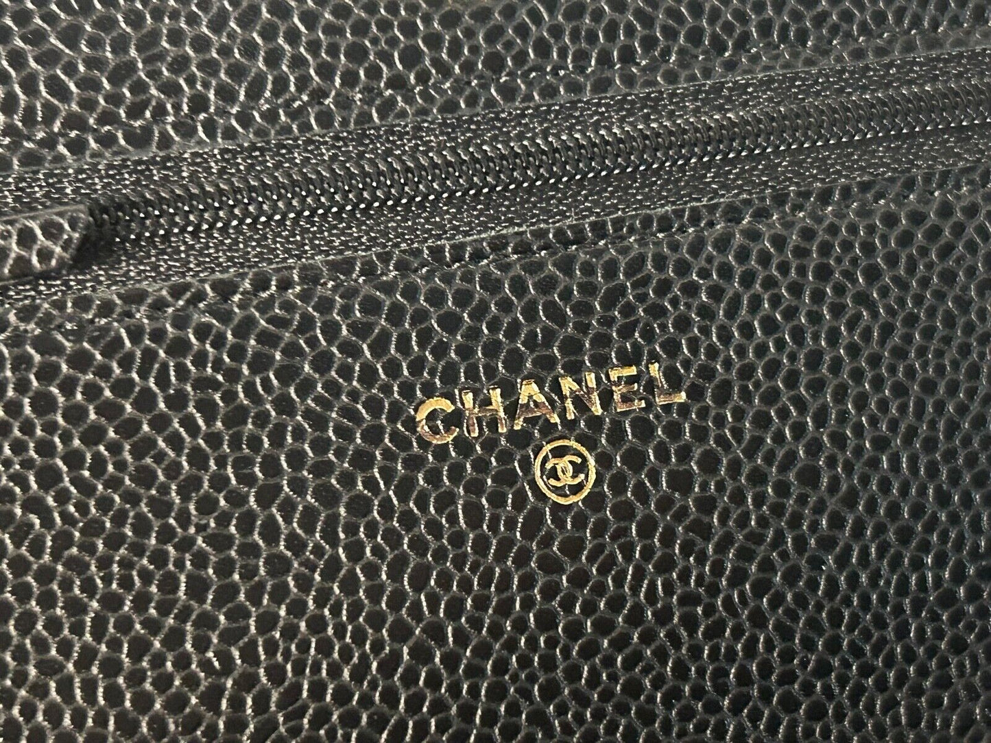 CHANEL Classic Caviar Quilted Wallet on Chain WOC Bag Black/Gold