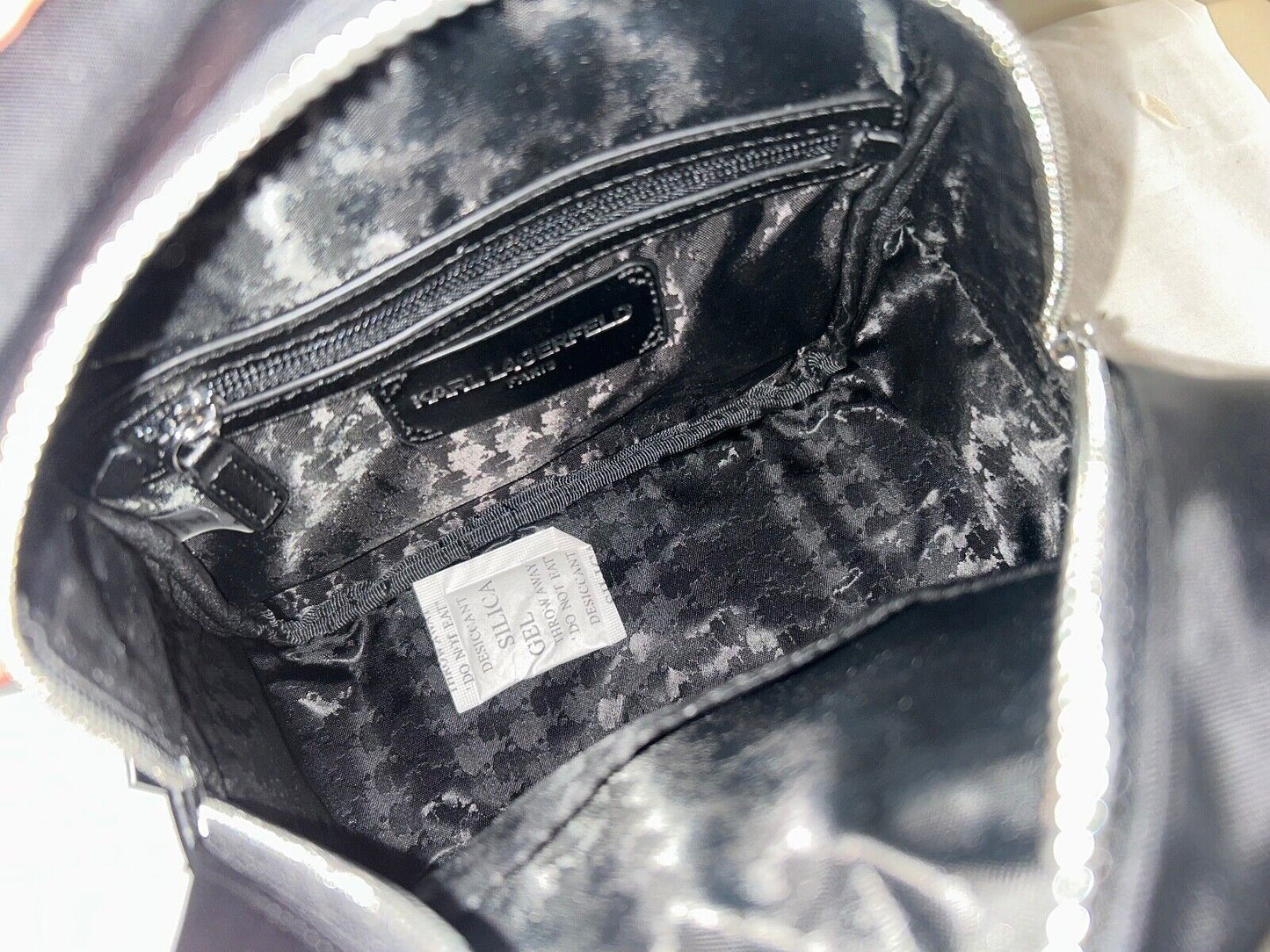 NEW ! NWT KARL LAGERFELD Paris Amour Nylon Rhinestone Logo Backpack Black