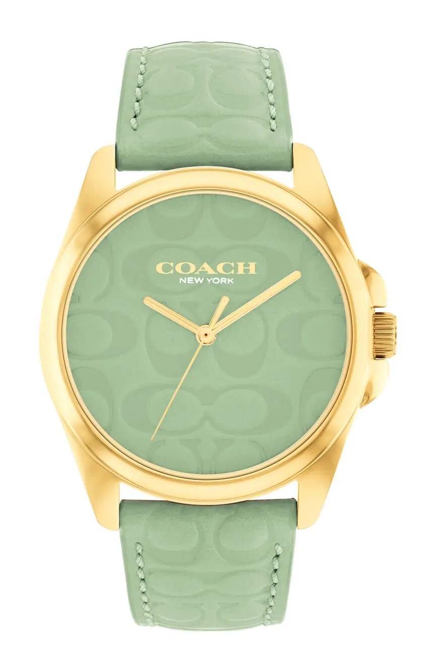 NEW ! NWT COACH Greyson Signature C Embossed Leather Watch Green