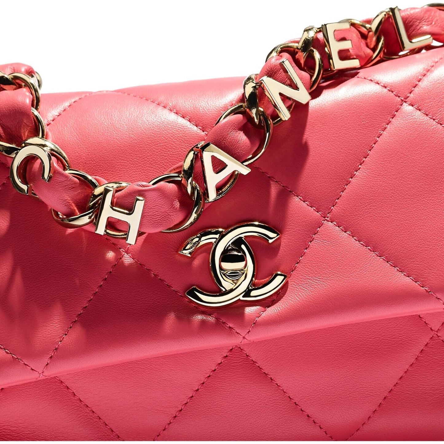 CHANEL CC Small Logo Strap Quilted Lambskin Shoulder Bag Pink / Gold Hardware