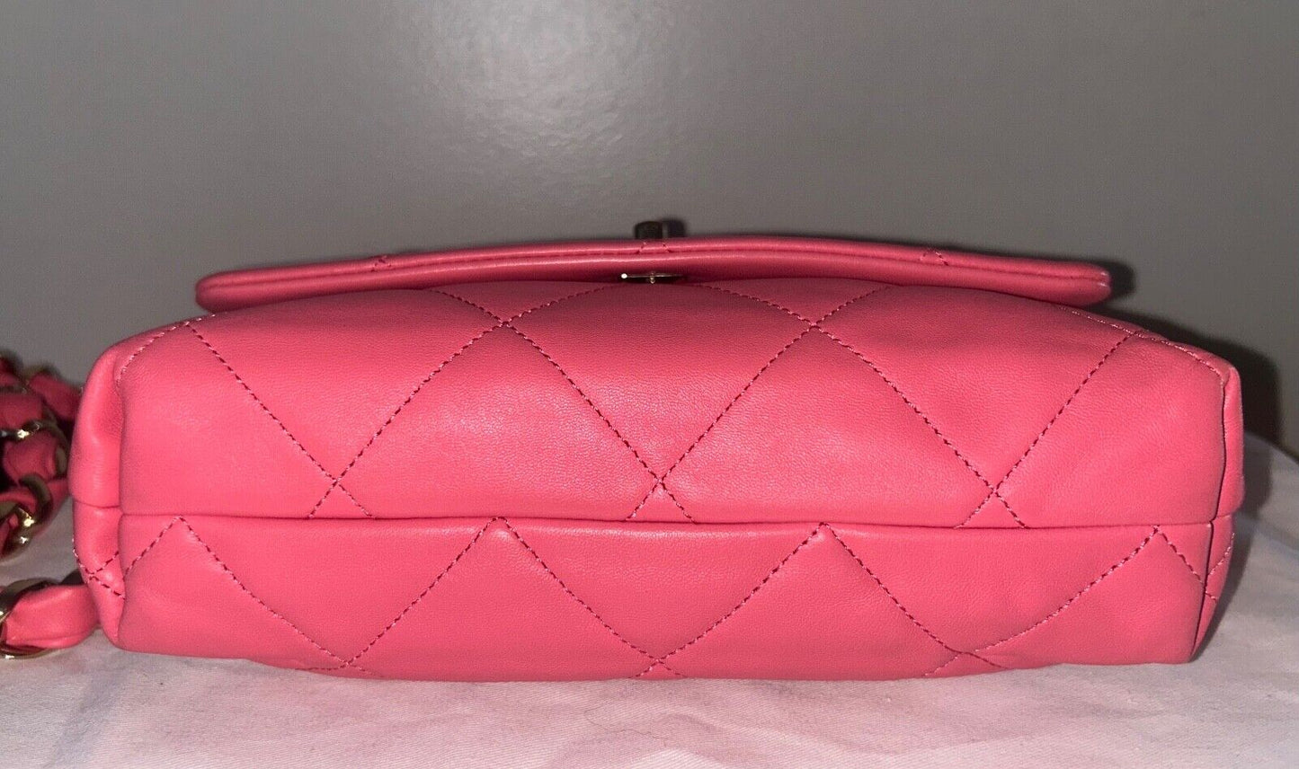CHANEL CC Small Logo Strap Quilted Lambskin Shoulder Bag Pink / Gold Hardware