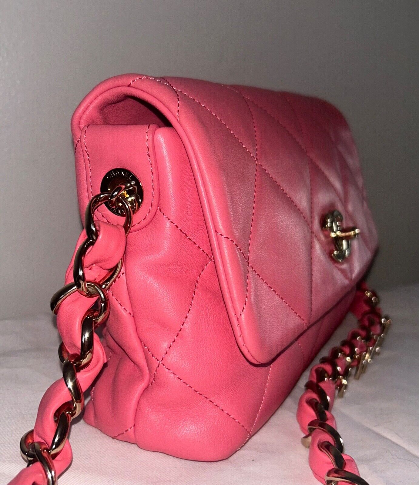 CHANEL CC Small Logo Strap Quilted Lambskin Shoulder Bag Pink / Gold Hardware