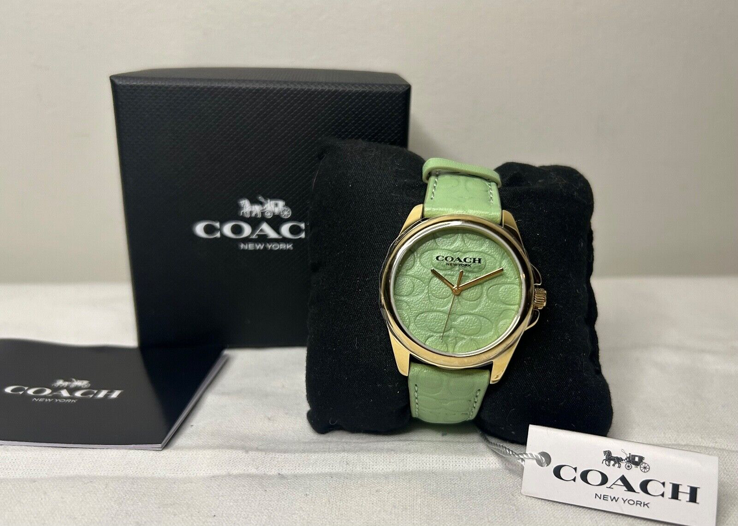 NEW ! NWT COACH Greyson Signature C Embossed Leather Watch Green