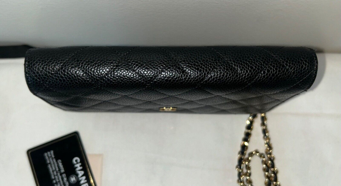 CHANEL Classic Caviar Quilted Wallet on Chain WOC Bag Black/Gold