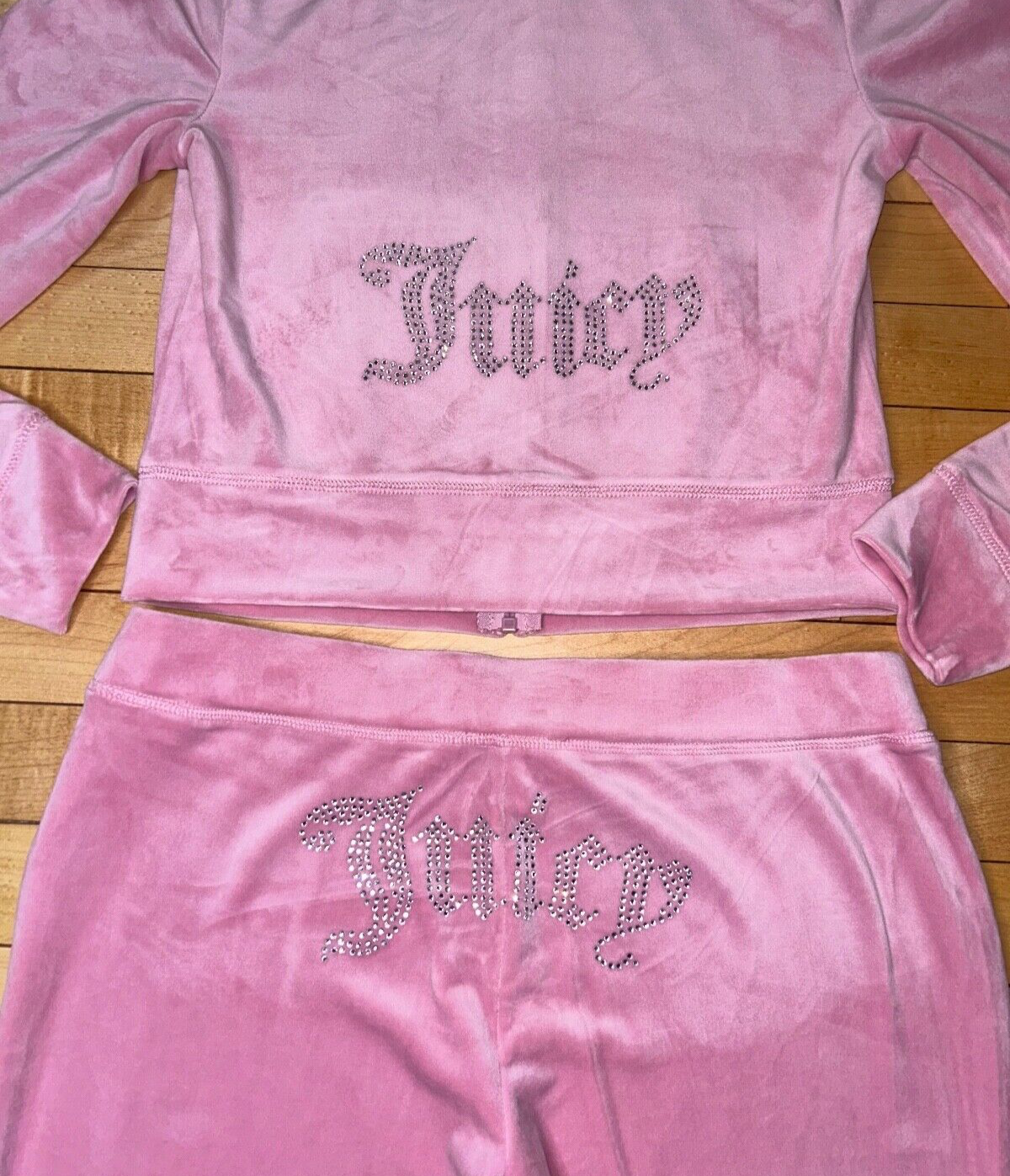 $199 NEW! JUICY COUTURE Velour OG Bling Tracksuit Hoodie & Pant Set Rose Size S