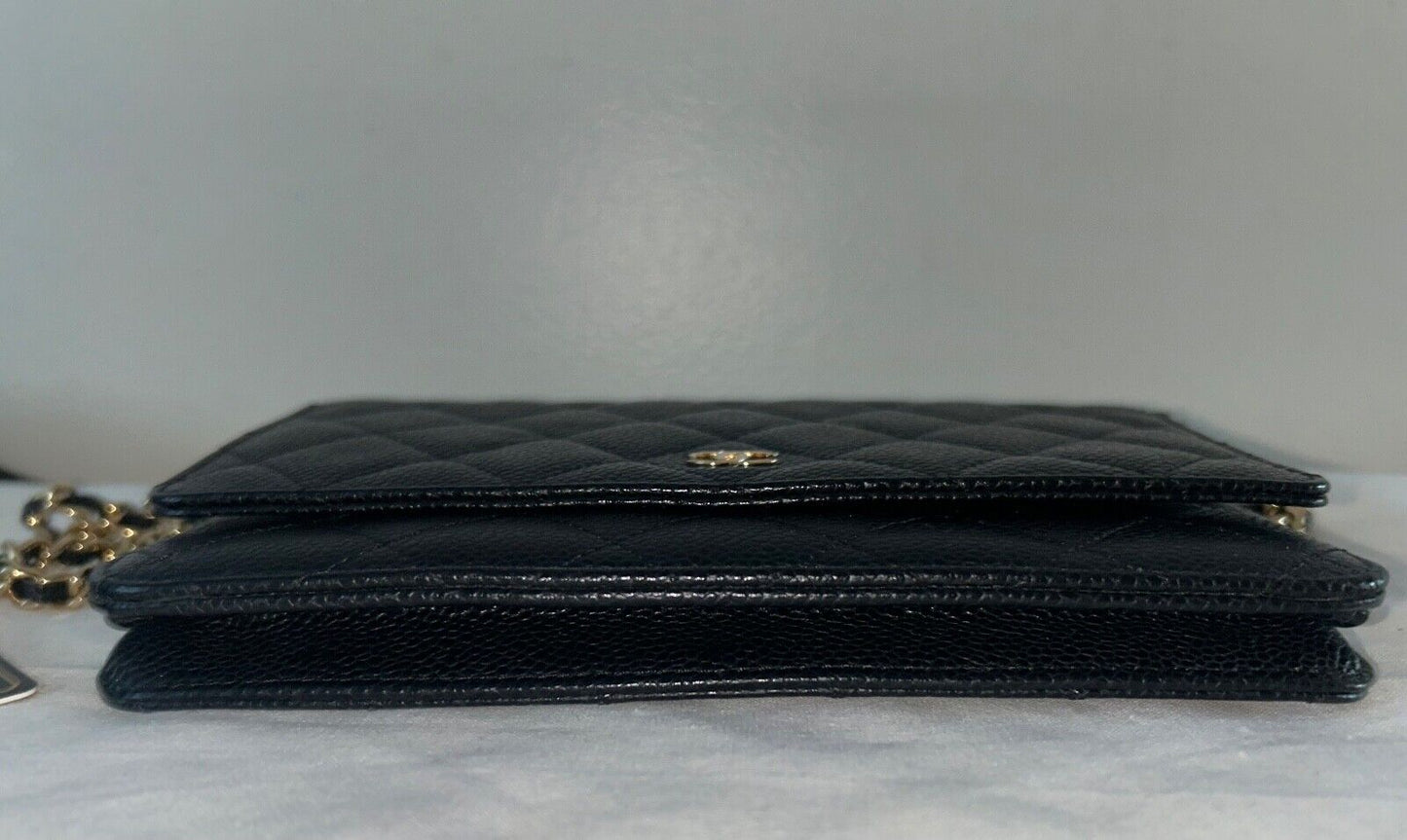 CHANEL Classic Caviar Quilted Wallet on Chain WOC Bag Black/Gold