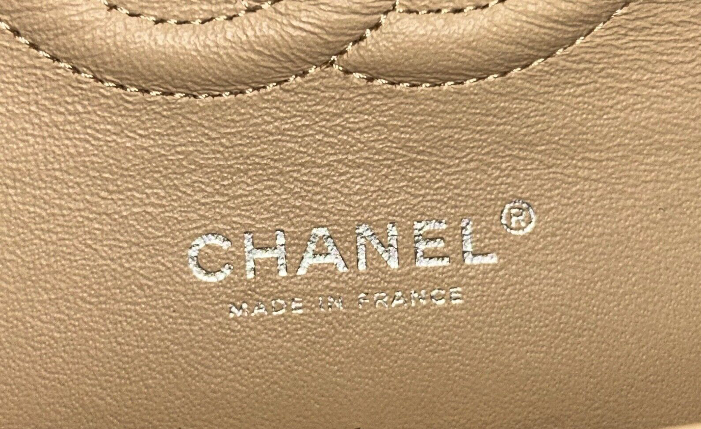 CHANEL Classic Medium Double Flap Caviar Quilted Handbag Beige Clair
