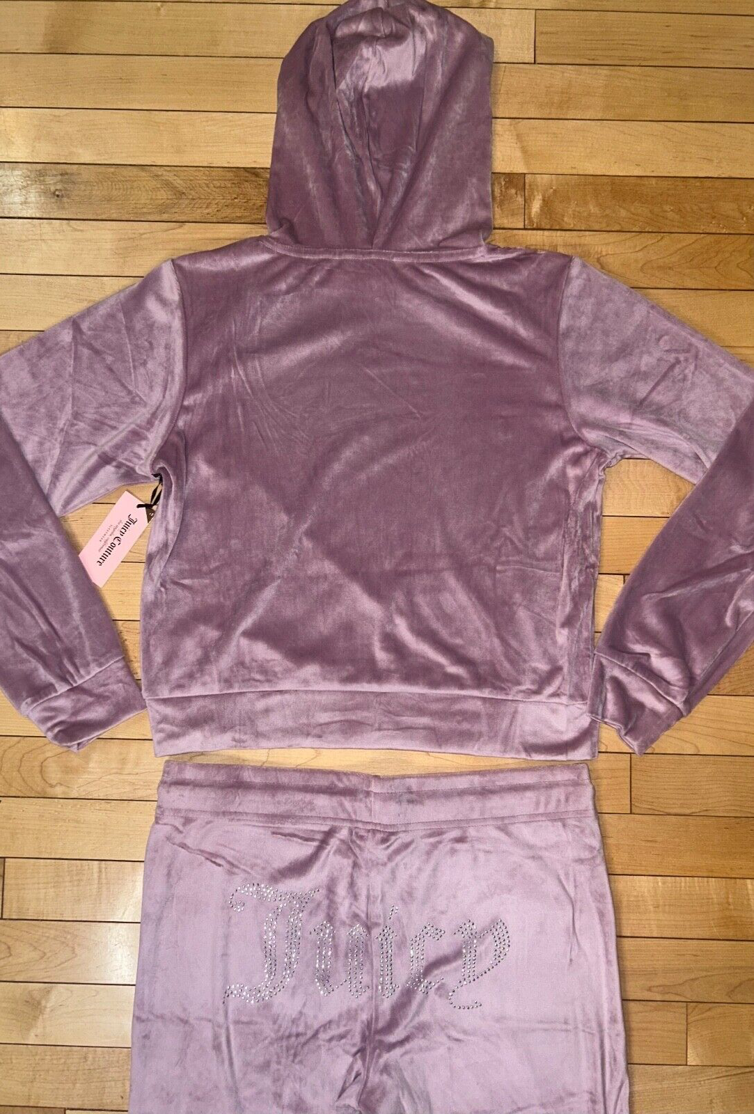 NEW! JUICY COUTURE Velour OG Big Bling Hoodie & Pant Set Mauve Morning Size L