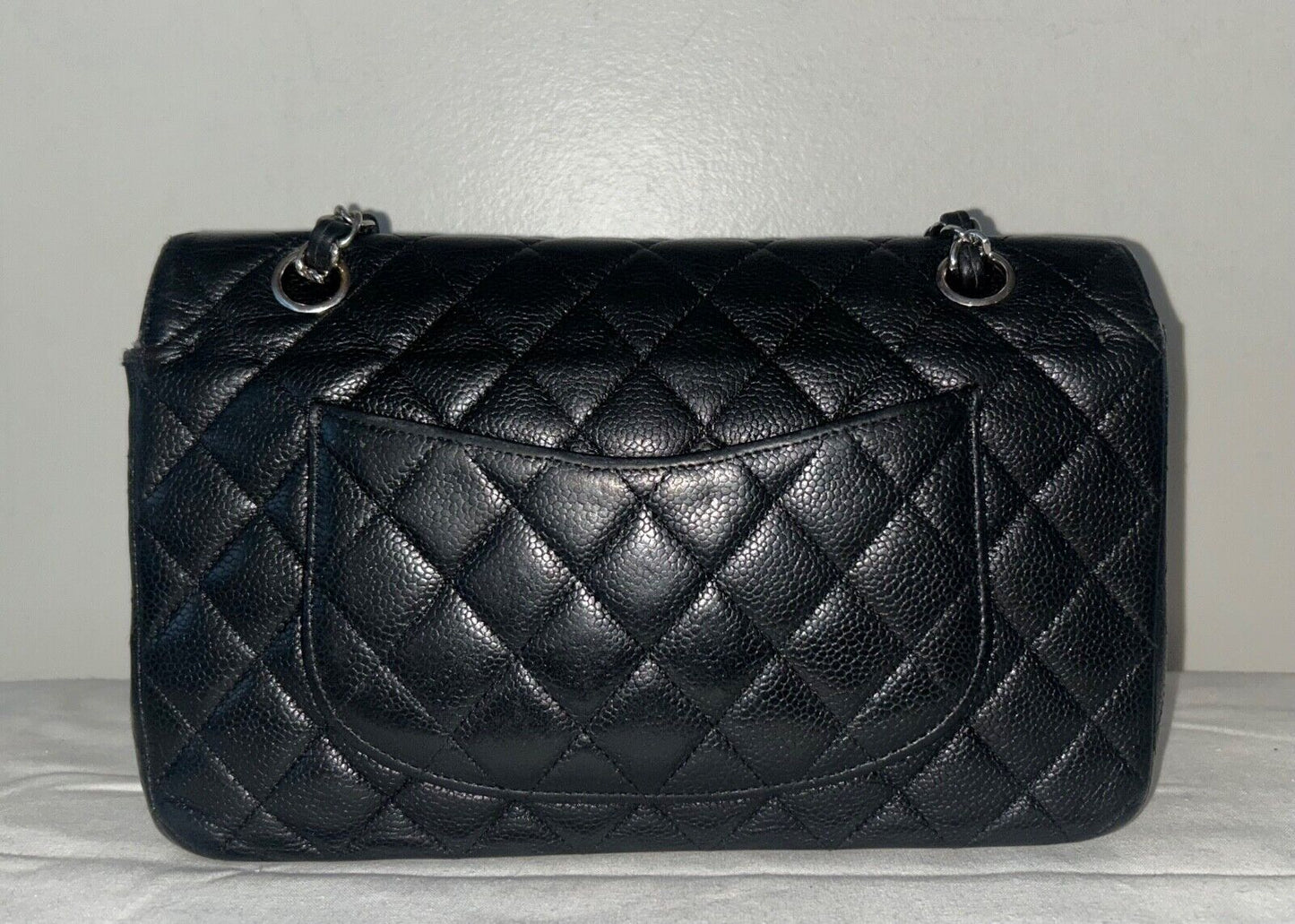 CHANEL Classic Medium Double Flap Quilted Caviar Leather Handbag Black