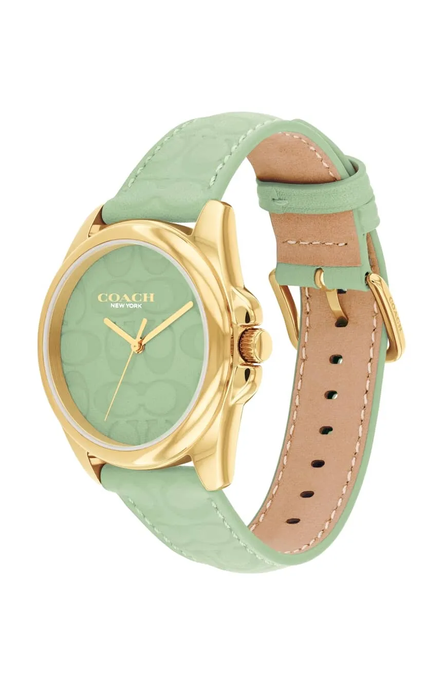NEW ! NWT COACH Greyson Signature C Embossed Leather Watch Green