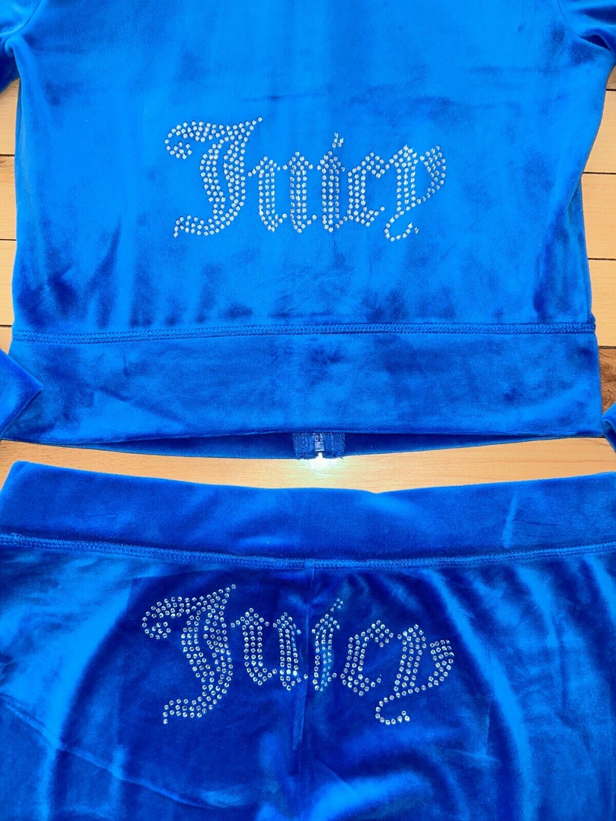 NEW! JUICY COUTURE Velour OG Bling Tracksuit Hoodie & Pant Set Blue Splash S